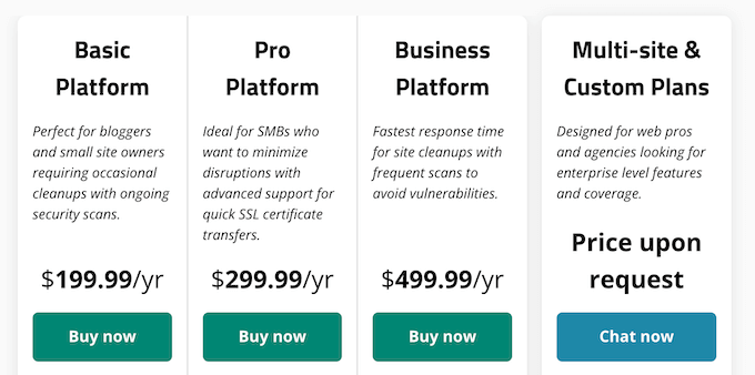 Sucuri's pricing plans