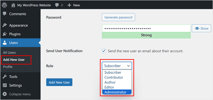 The default WordPress user roles