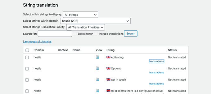 WPML's string translation interface