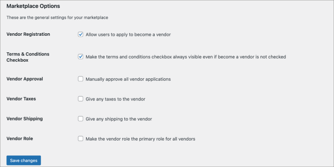 WC Vendors marketplace settings