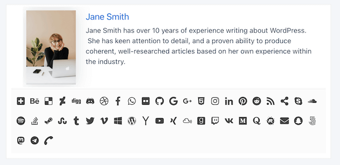 Adding social media icons to an author bio block