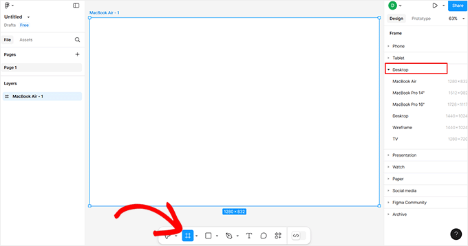 Choose desktop as Figma frame