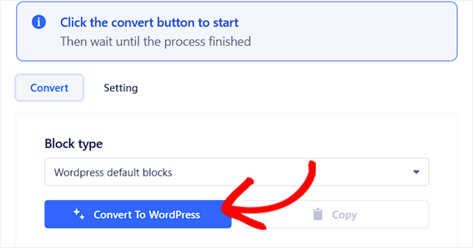 Click Convert to WordPress button