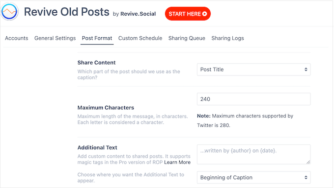 Automatically creating captions when sharing your posts across Twitter, Facebook, and more