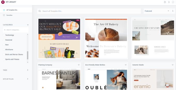 Elementor's template library 