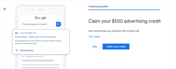 Claiming Google Ads credits