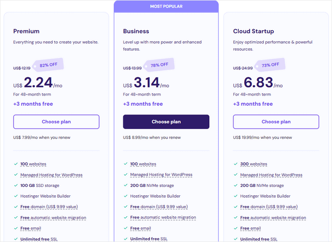 Hostinger Pricing Plans