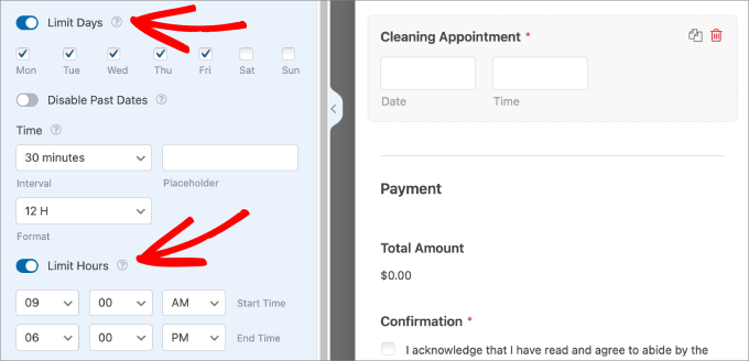 limit days and hours wpform