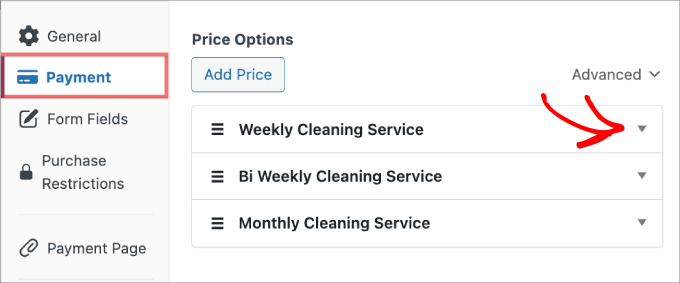 price options wp simple pay