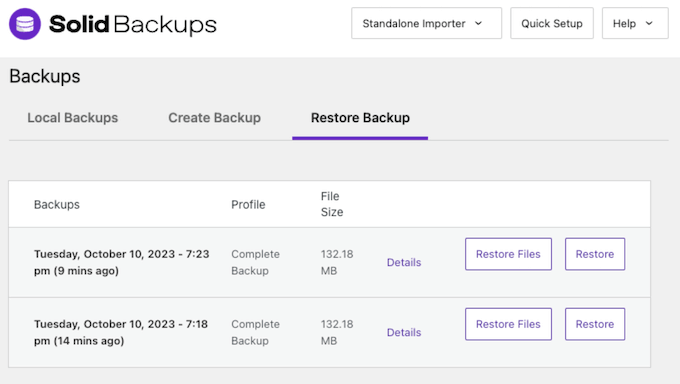 Restoring a WordPress file or database backup