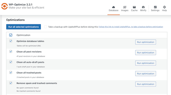 Optimizing the WordPress database