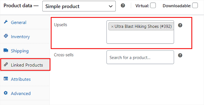 Add products in the Upsell section
