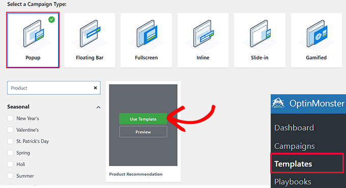 Choose a template for the product recommendation popup