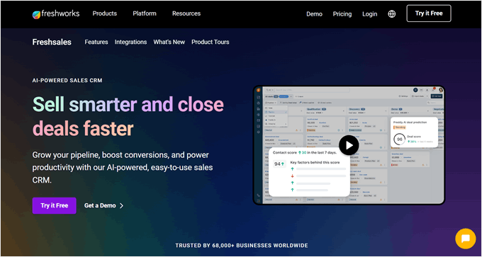 Freshsales' landing page