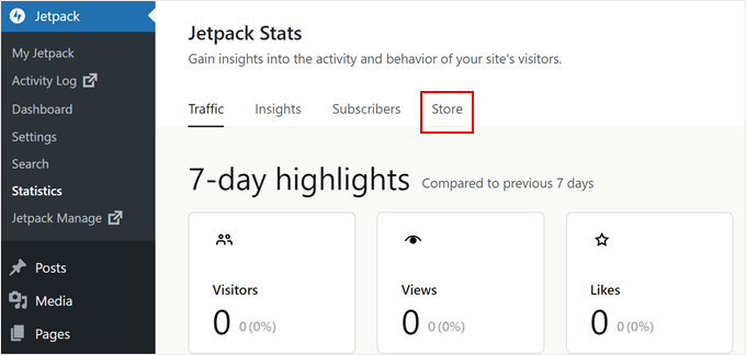 Jetpack Stats' Store tab