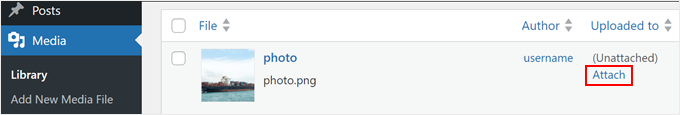 Attaching an unattached media file in WordPress