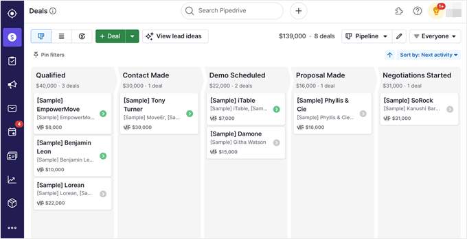 Pipedrive's interface