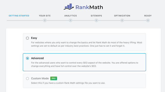 The Rank Math setup wizard