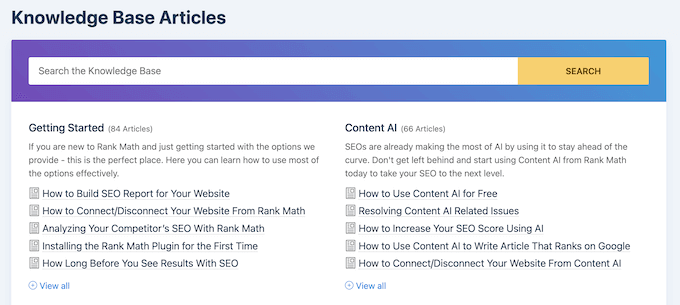 An example of online documentation for the Rank Math WordPress plugin