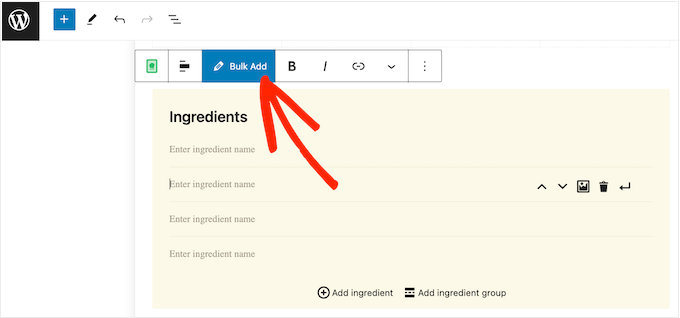 Bulk adding ingredients to your online recipes 