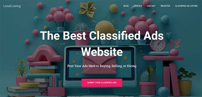 Classified ads website home page