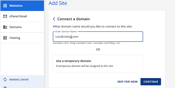 Connect ads site to a domain name