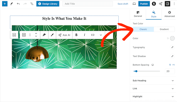 Creating headings, subheadings, and custom text