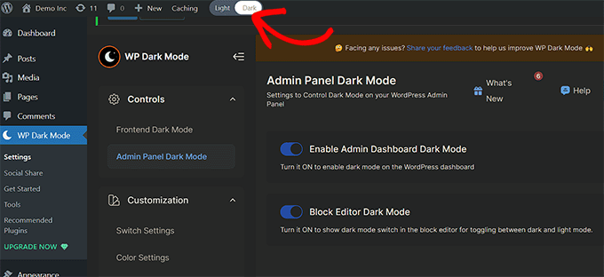 Enabling dark mode in the WordPress admin area