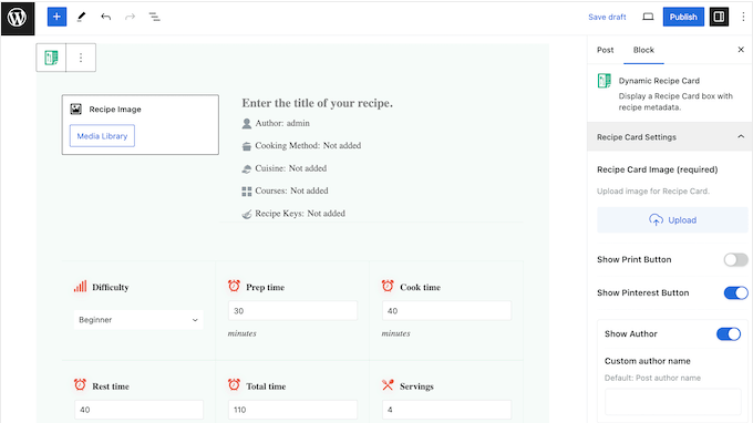 A dynamic WordPress recipe card