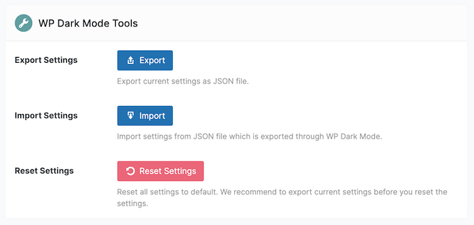 How to export your WP Dark Mode settings