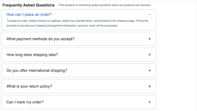 An example of an FAQ section, created using Spectra