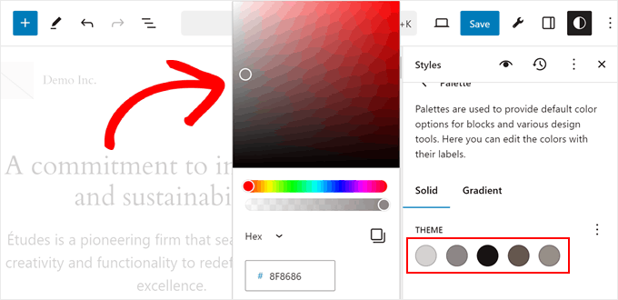 Changing a block theme's global color in FSE