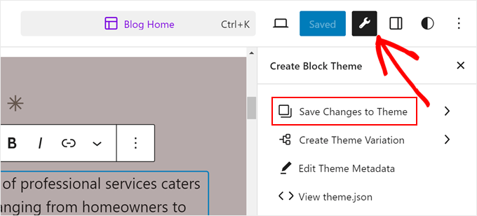 Saving theme changes to the theme.json file with Create Block Theme