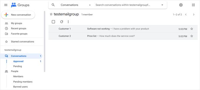 Google Groups interface