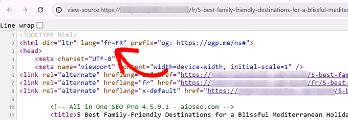 Hreflang tag added to the HTML