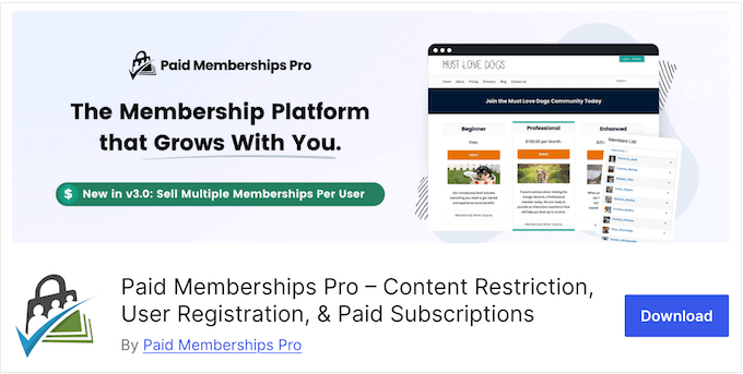 The free Paid Memberships Pro WordPress plugin