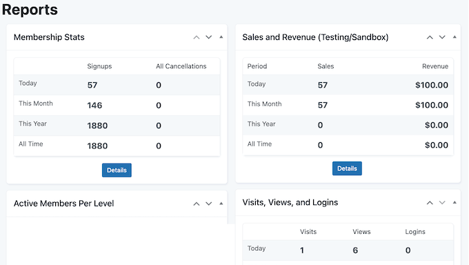 A selection of built-in revenue and sales reports