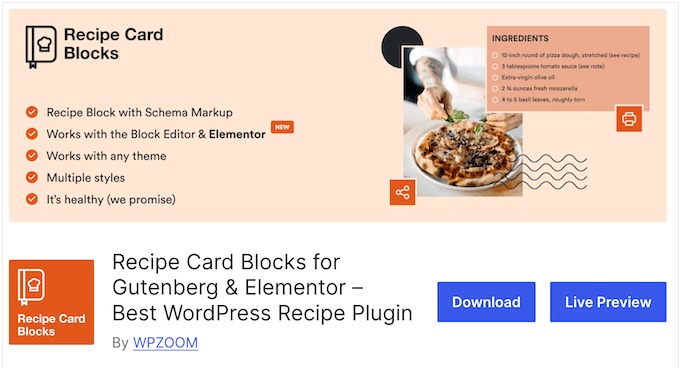 The free Recipe Card Blocks WordPress plugin
