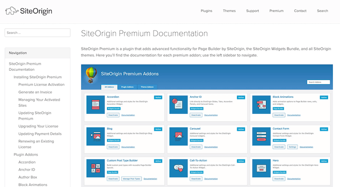 SiteOrigin's online knowledge base and documentation 