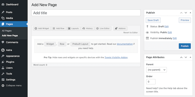 The Page Builder by SiteOrigin user interface 
