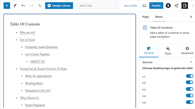 How to create a WordPress table of contents