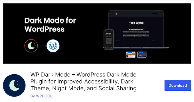 The free WP Dark Mode WordPress plugin