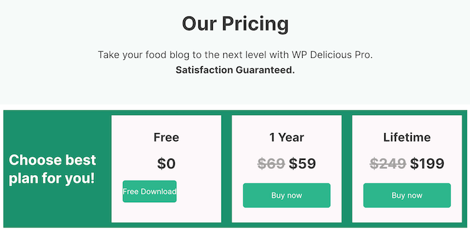 The WP Delicious pricing and plans
