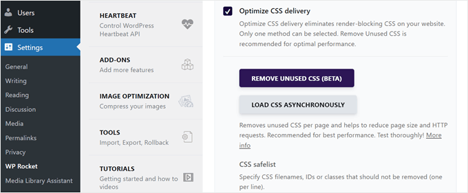 Removing unused CSS in WP Rocket