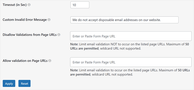 The last few email validation plugin settings in the Clearout plugin