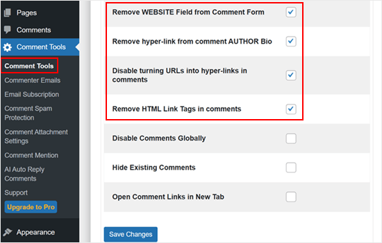 Comment Tools plugin settings