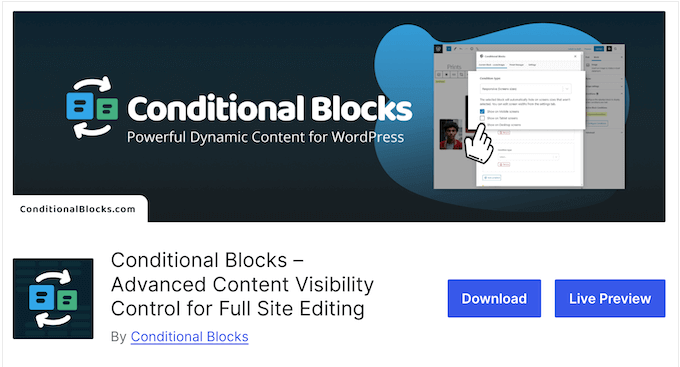 The free Conditional Blocks WordPress plugin