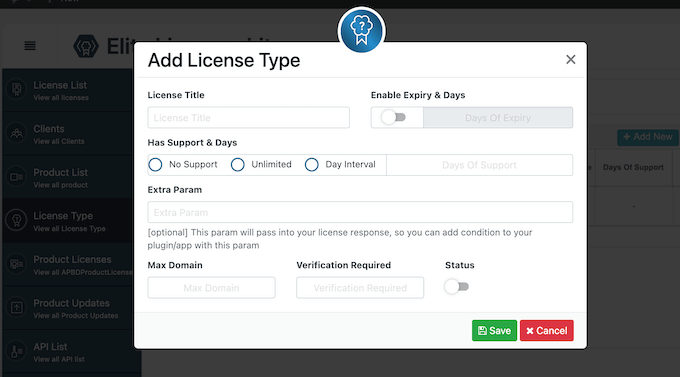 Managing software licenses in the WordPress dashboard