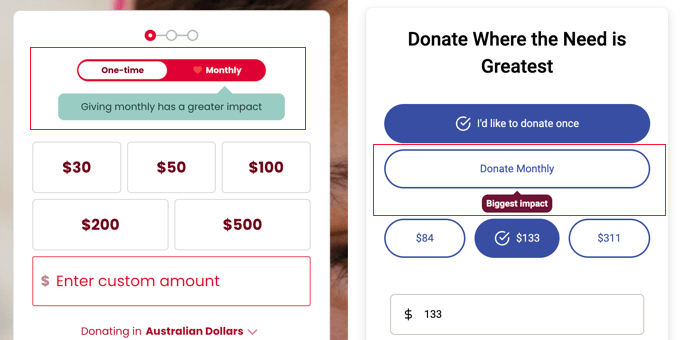 Examples of Recurring Donations