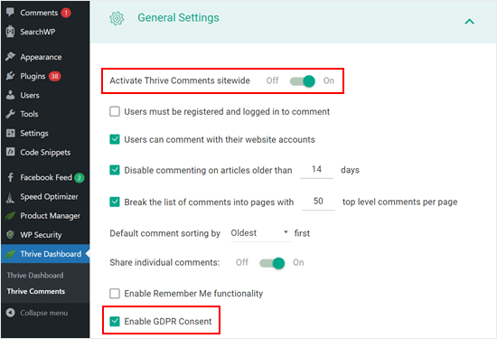 Enabling the GDPR Consent box in Thrive Comments